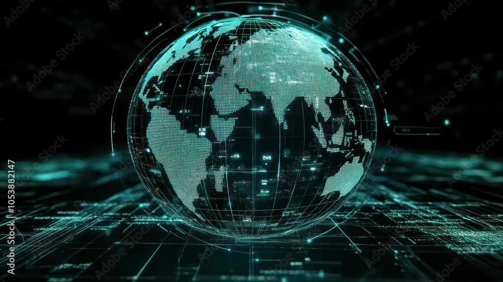 Fototapete a digital globe visualization representing global connectivity and data flow.