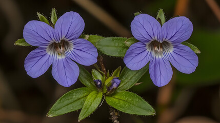 Obraz premium Two Purple Flowers with Green Leaves, plant, nature, flora, botanical, garden