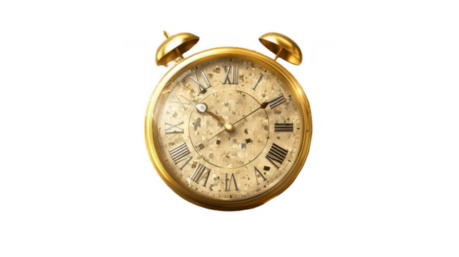 Golden Happy New Year Clock with Fireworks, 2025 Celebration, Isolated on White, PNG File, Transparent Background