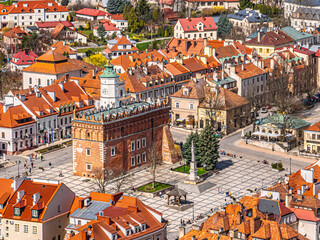 Architektura i panoramy Sandomierza, Polska, Świętokrzyskie, Sandomierz wiosną, Słoneczna pogoda