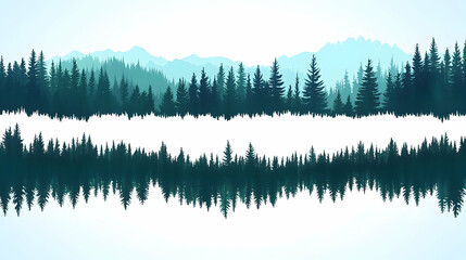 Obraz premium Abstract Forest Reflection, trees, pine trees, mountain, mountains, blue