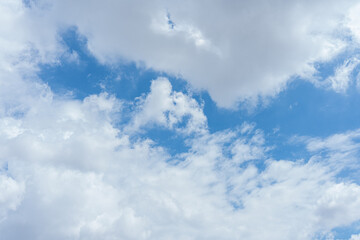 Blue sky dotted with fluffy white clouds