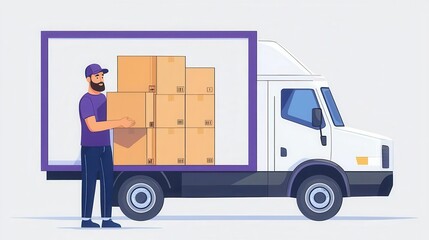 Employee loading boxes into a truck, lastmile delivery preparation, busy day