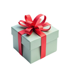 Obraz premium Gift box with red ribbon tied in bow on alpha background. Closed box positioned slightly to left. Gift wrapping, present, red ribbon, bow, alpha background, decoration, festive, holiday, celebration,