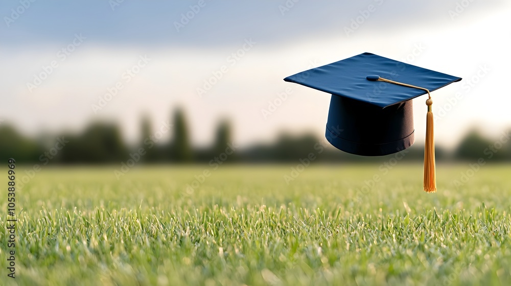 Leinwandbilder minimalist floating graduation cap against a bright sky background with ample negative space for cop
