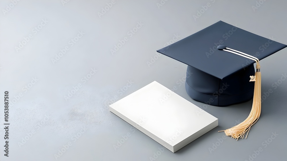 Fototapete graduation cap resting on a minimalist flat surface with empty space in the center symbolizing acade
