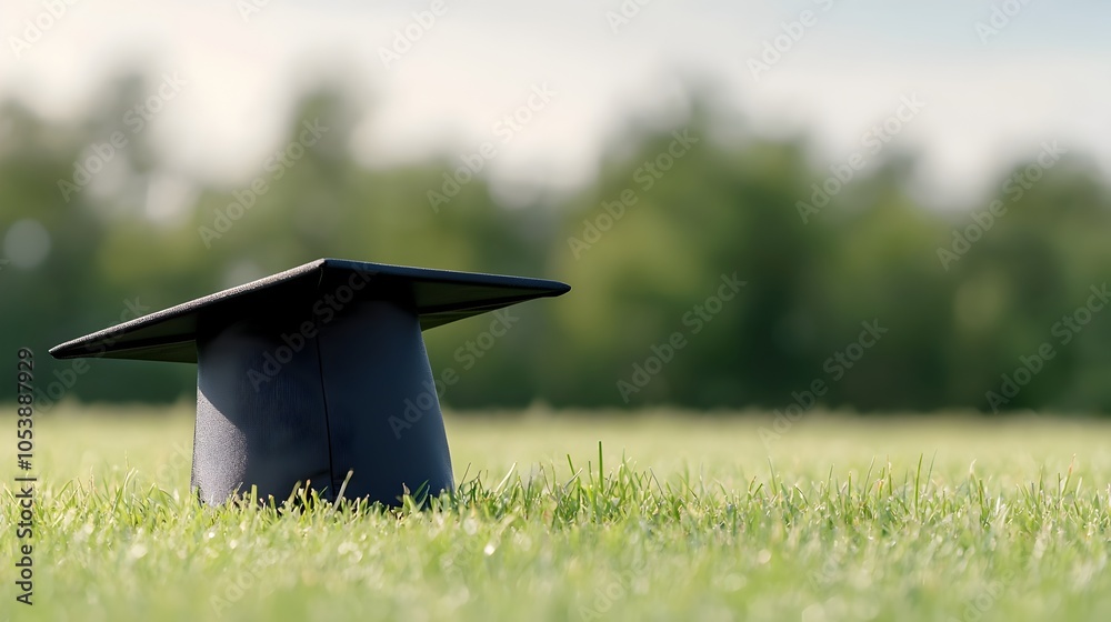 Fototapete focused and prominent graduation cap with blurred background and ample empty space in the middle rep