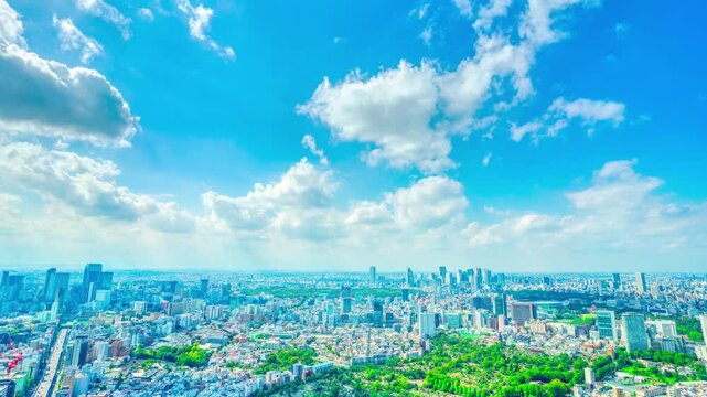 東京風景・ワイドタイムラプス　青空に流れる雲