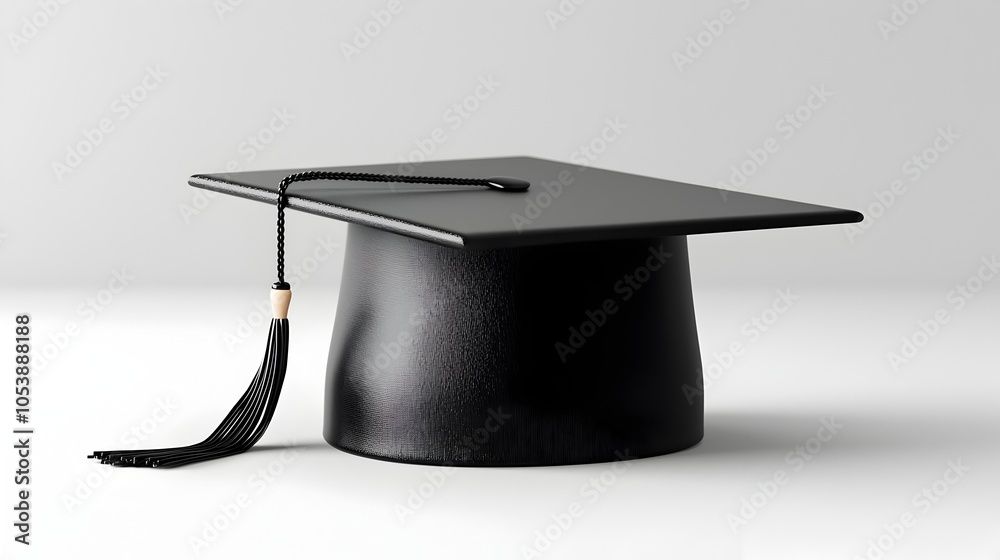 Poster graduation cap with minimal shadow and blank space representing academic achievement completion of e