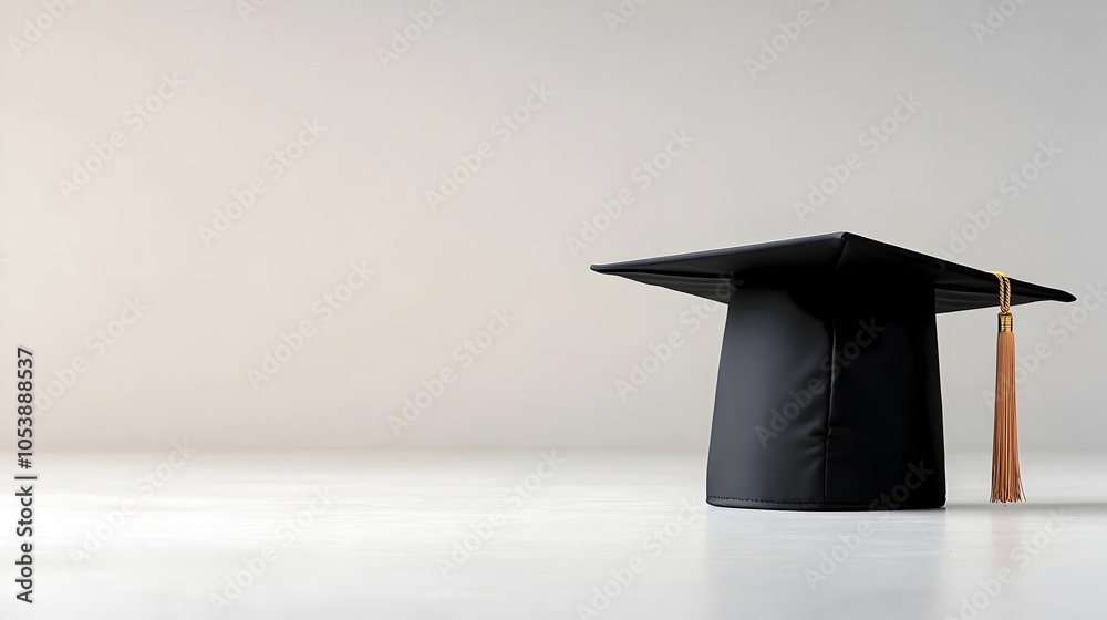 Fototapete dark graduation cap on light background with empty copyspace in the center representing academic ach