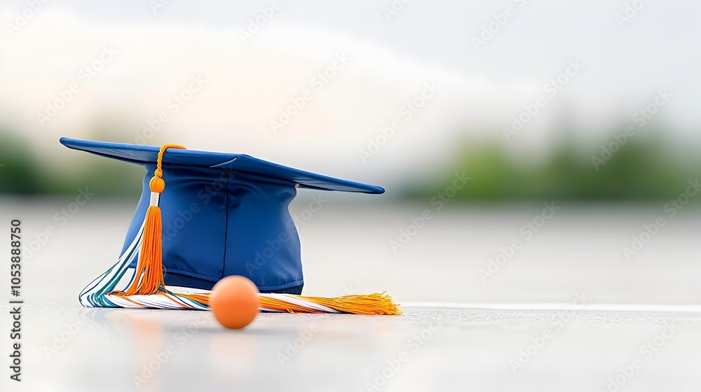 Leinwandbilder Graduation cap in motion against a minimalist background with empty space for text overlay or copy  Concept of academic achievement success and the promising future ahead