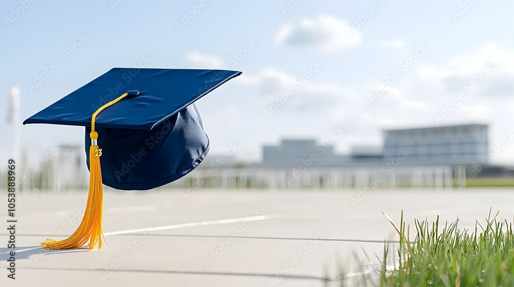 Fototapete graduation cap floating in the wind with a simple minimalist background the cap is suspended in the 