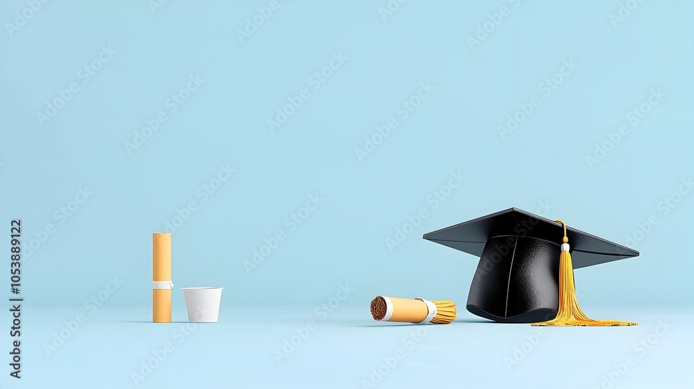 Leinwandbilder minimalist and simple graduation cap with empty copyspace on right side for placement of text or cop