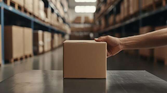 Employee checking package weight, streamlined packaging process, warehouse