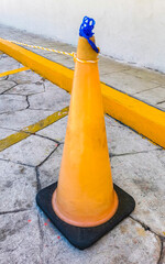 Delimiting traffic cones on the road in Mexico.
