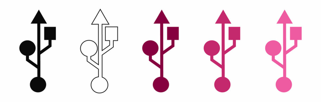 USB hub icon vector, usb hub line icon symbol vector set isolated on white background.