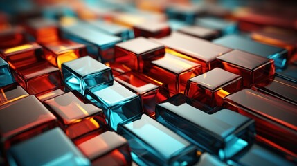 Obraz premium Abstract Glass Block Pattern in Blue and Red Tones