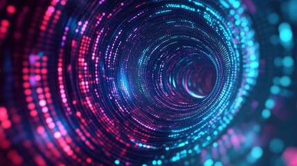 Fototapeta premium Abstract futuristic digital tunnel with blue and red glowing lights. Data stream concept.