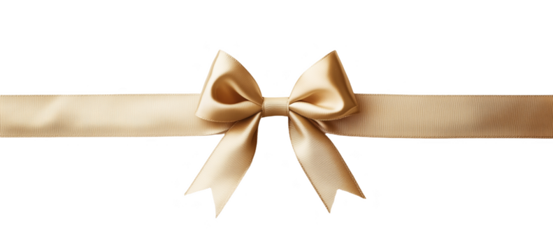 Beige ribbon with a bow on white, perfect for crafting or gift wrapping