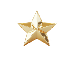 A simple golden metal star badge with a smooth, reflective texture on a light background