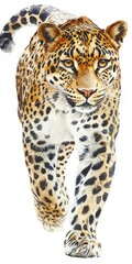 Naklejka premium Leopard Watercolor Painting. Majestic Animal from Africa in Wildlife Portrait