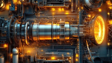 Fototapeta premium Industrial Equipment with High-Tech Lighting Effects