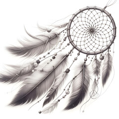 Obraz premium 흰 배경, 드림캐쳐, 펜슬 드로잉 (White background, Dreamcatcher, pencil drawing)
