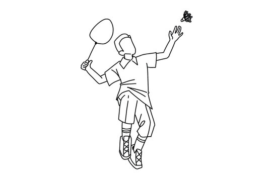 The Boy play badminton using the smash method, Sport, Vector Illustration