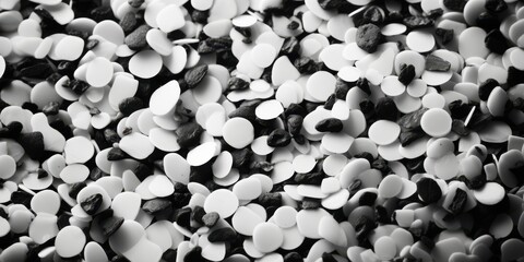 A Close-Up Monochrome Image of an Abstract Pattern Created by Scattered White and Black Shapes