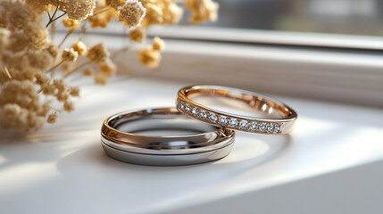 wedding rings on the table