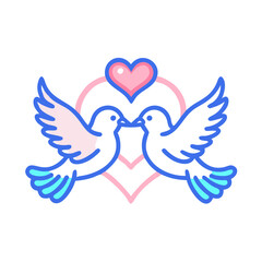 Fototapeta premium Blue and Pink Doves with Heart Icon on White Background