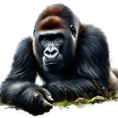 Obraz premium 흰 배경, 서부로랜드고릴라, 수채화 (white background, Western lowland gorilla, water colour)