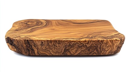 Wooden cutting board with rounded edges, isolated on a white background, showcasing rustic, natural style.