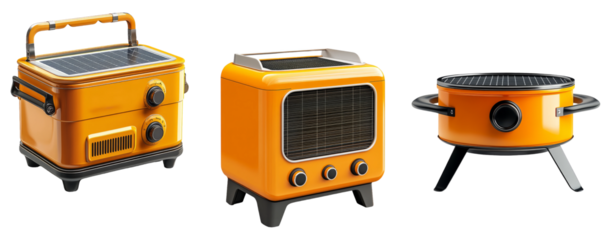 Retro Kitchen Appliances on Transparent Background