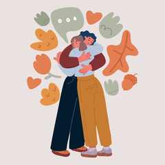 Vector illustration of women hugging each other, symbolizing friendship and support.