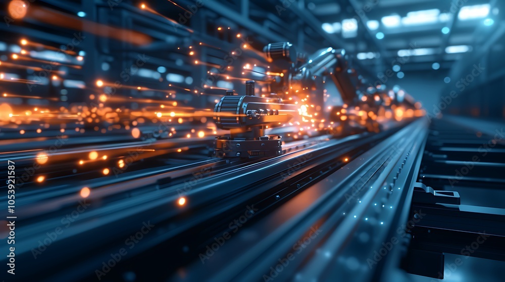 Aufkleber Futuristic Production Facility With AI-Driven Robotic Arms Optimizing Manufacturing Efficiency With Real-Time Data