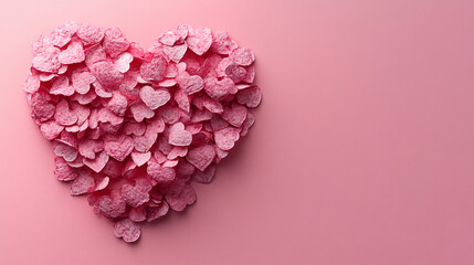 Obraz premium Valentine's Day background with abstract Heart shape confetti against pink pastel holiday background 