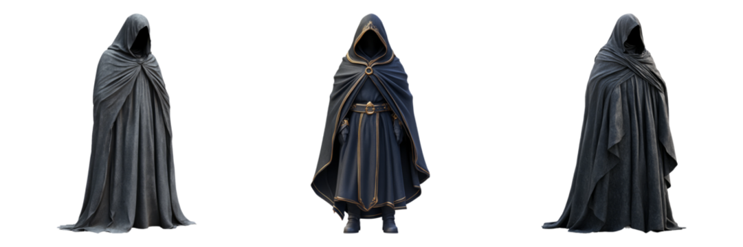 Mysterious Cloaked Figures on Transparent Background