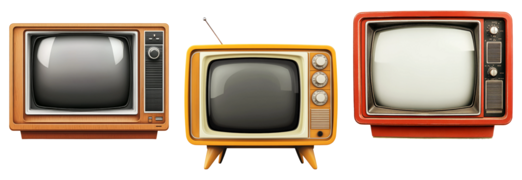Retro Television Sets on Transparent Background