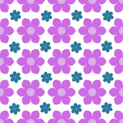 abstract seamless pattern with purple and dark blue  flowers on white background