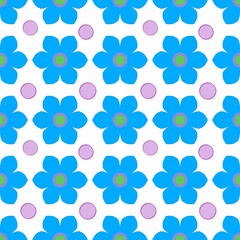 seamless pattern white blue flowers and pink dot 