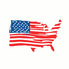 painted usa flag. hand drawn american flag. transparent png and vector illustration.