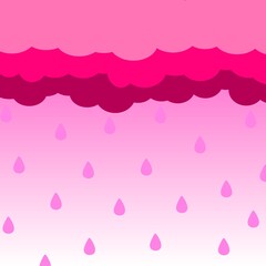 Pink sky with clouds and rain drops. Rainy season