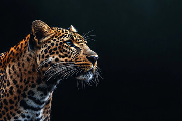 Obraz premium big leopard on black background with copy space