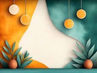 Lush botanical created with ink wash and airy watercolor textures set the stage for a modern Bauhaus inspired coworking space that promotes green business growth progressive environmental strategies
