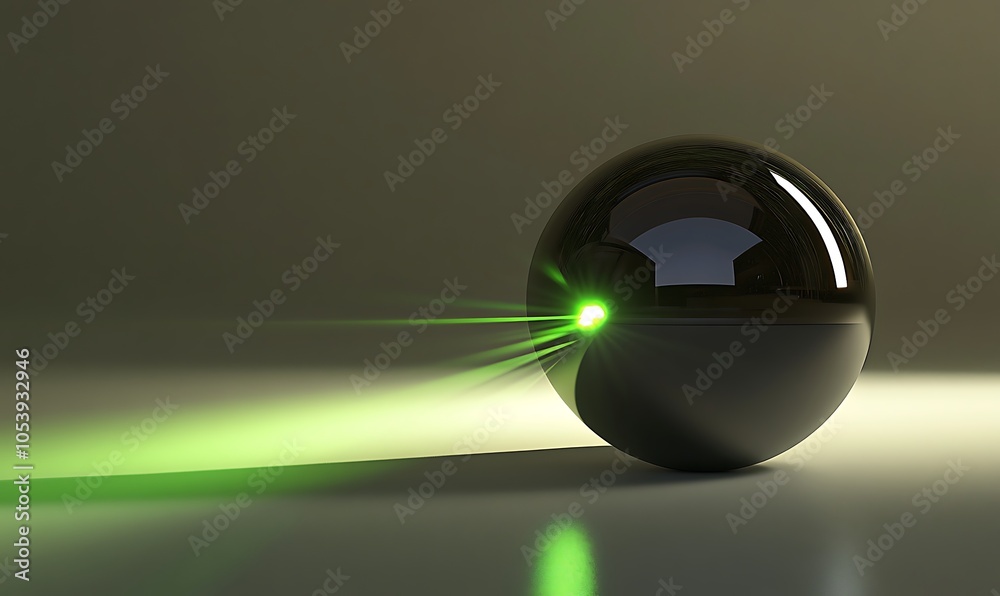 Poster a black sphere with a green light emanating from it.