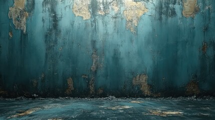 Teal Wall With Distressed Gold Accents and Dark Floor