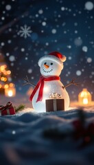 Obraz premium Charming snowman in a winter wonderland with gifts