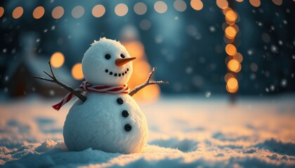 Obraz premium Joyful winter scene with a snowman in a snowy landscape