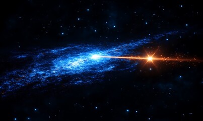A bright star shines in the center of a blue nebula.